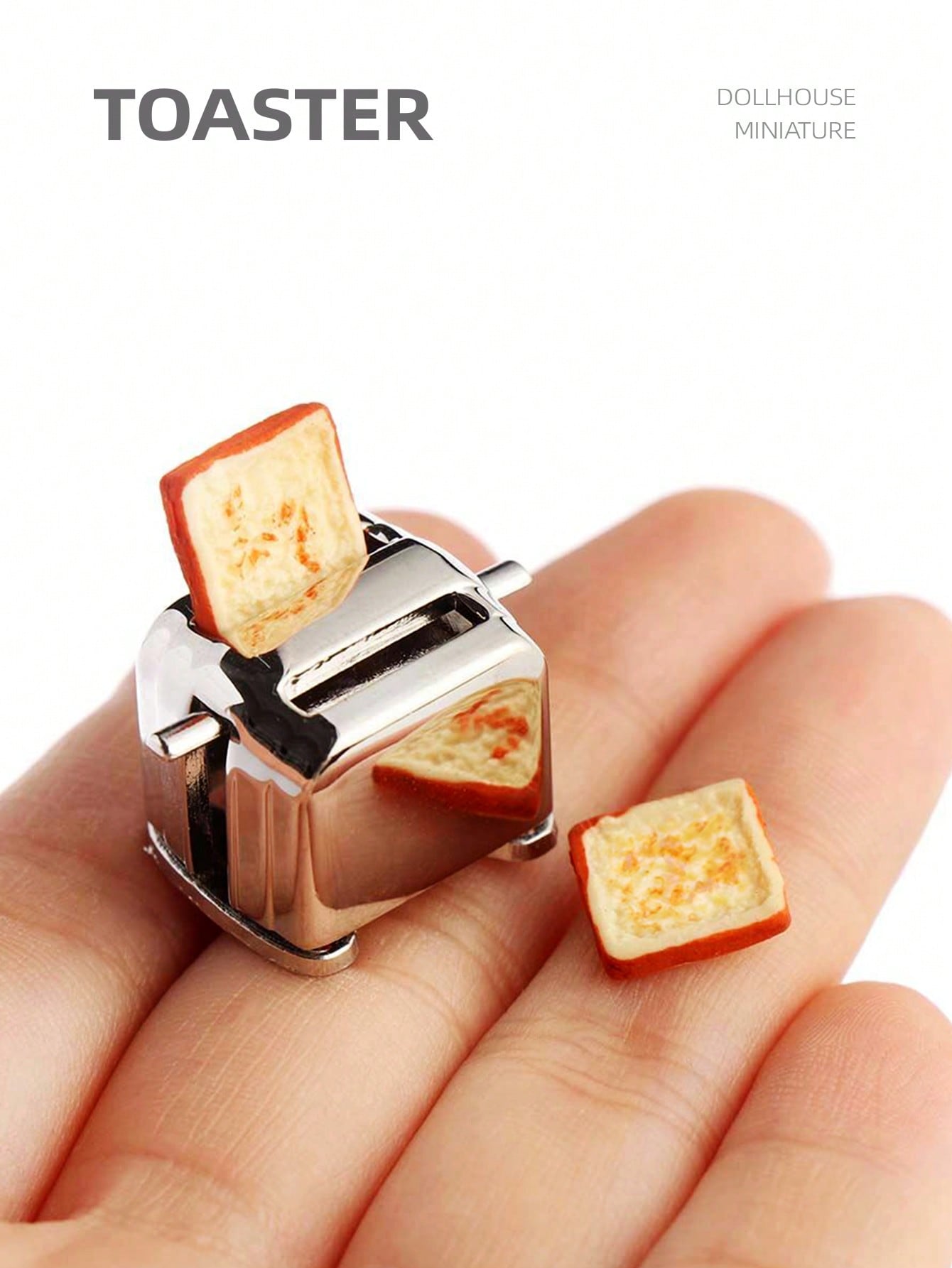 Miniature Baking Kitchen - เครื่องปิ้งขนมปังจิ๋วสำหรับบ้านตุ๊กตาขนาด 1:12 อุปกรณ์เสริมเครื่องใช้ในครัวจำลองขนาดเล็กสำหรับตกแต่งบ้าน พร้อมขนมปัง 2 แผ่น
