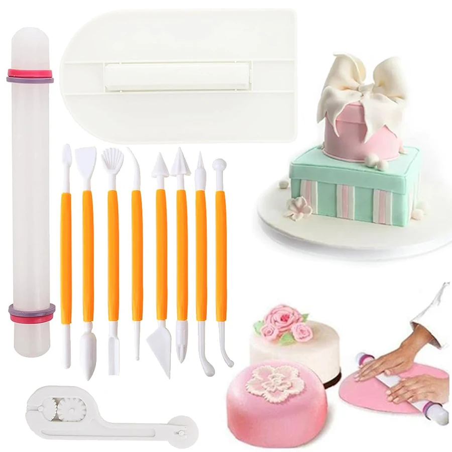 Fondant Smoother Set - 11pcs Fondant ชุดเครื่องมือชุดตกแต่งเค้ก Smoother Sculpting ปากกา