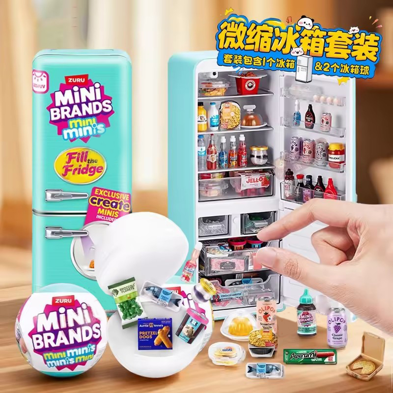 Miniature Baking Kitchen - ชุดของเล่นตู้เย็นมินิ LED ส่องสว่าง พร้อมอาหารจิ๋ว ตกแต่งฉากครัวจิ๋ว ของขวัญสำหรับเล่นสมมติ
