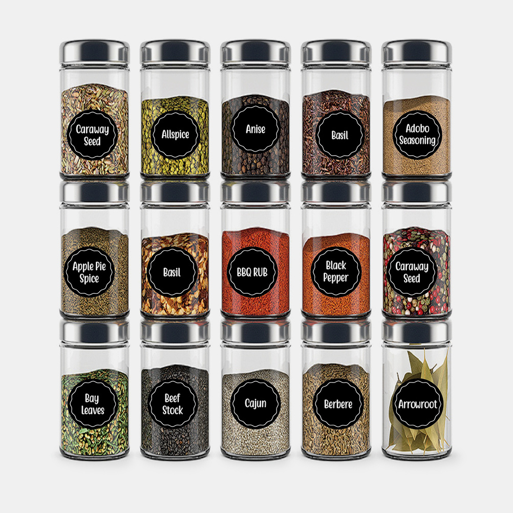 Kitchen Baking Pantry - สติกเกอร์ติดฉลากเครื่องเทศกันน้ำ 144 ชิ้น รูปทรงสี่เหลี่ยมผืนผ้า สำหรับจัดระเบียบครัว ตู้กับข้าว