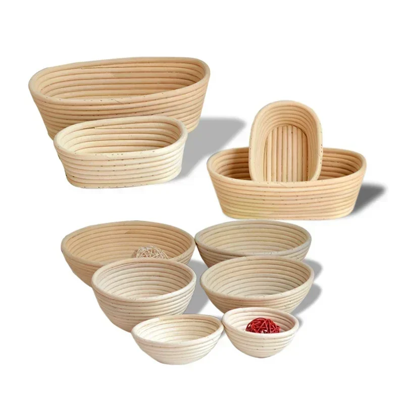 Proofing Basket Banneton - ตะกร้าพิสูจน์อักษรขนมปังหวาย ตะกร้าขนมปัง ตะกร้าหวายรูปไข่ การหมักแป้ง Sourdough Banneton