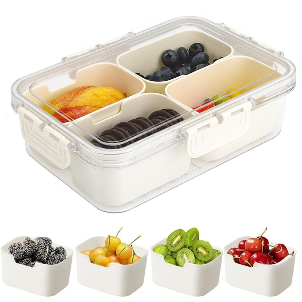 Kitchen Baking Tins - กล่องเก็บอาหารแบบพกพา, กล่องเก็บขนม, 4 ช่องพร้อมฝาปิด, ถาดแยกสำหรับเสิร์ฟ, กล่องขนมสำหรับครัว,