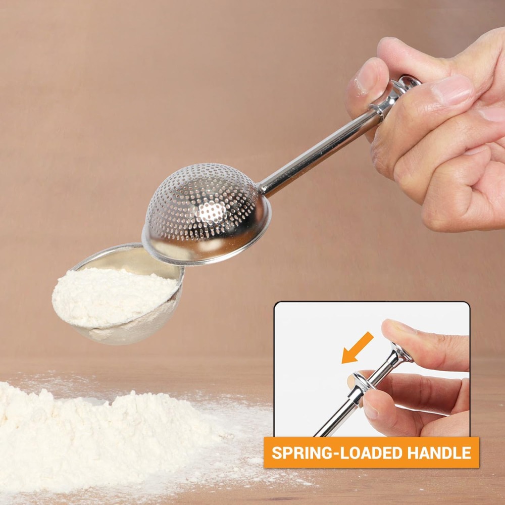 Kitchen Baking Gifts - เครื่องโรยแป้งสแตนเลส ใช้งานง่ายด้วยมือเดียว สำหรับโรยน้ำตาล ผงโกโก้ และแป้งต่างๆ พร้อมบรรจุภัณฑ์สำหรับเป็นของขวัญ
