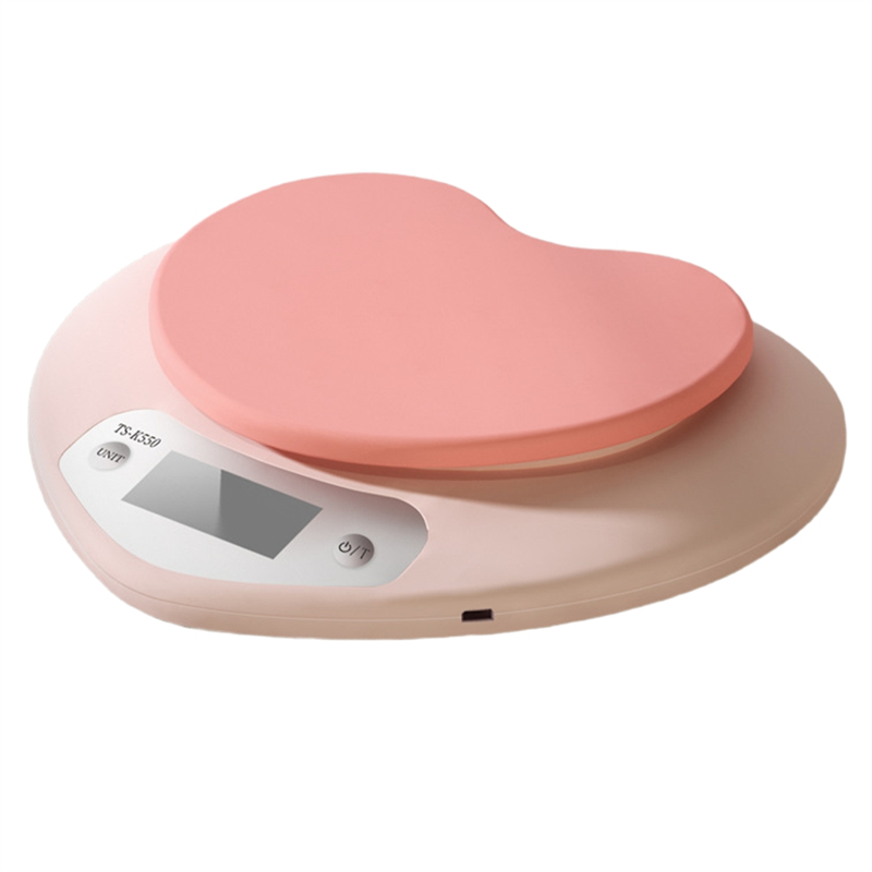 Kitchen Baking Scale - เครื่องชั่งดิจิตอลรูปหัวใจสีชมพูแบบพกพา ABBZ สำหรับทำขนมในครัว ความจุ 5 กก./1