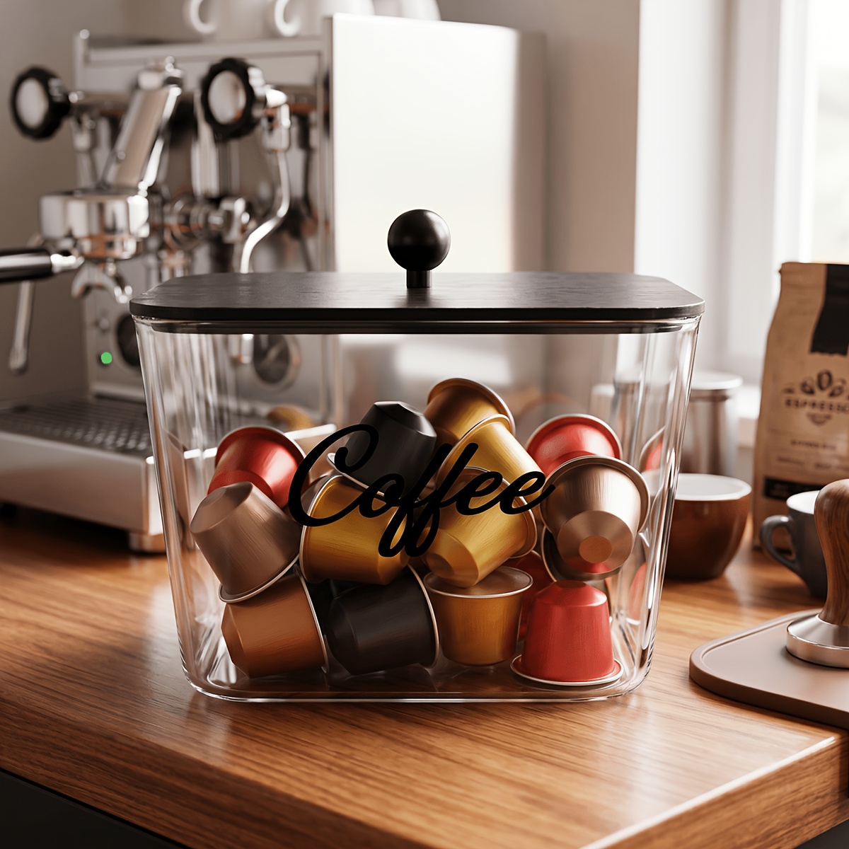 Kitchen Baking Tins - ที่ใส่ฝักกาแฟพร้อมฝาปิด กล่องเก็บของพลาสติก ที่จัดระเบียบ K-Cup ความจุขนาดใหญ่ สำหรับเคาน์เตอร์ครัว