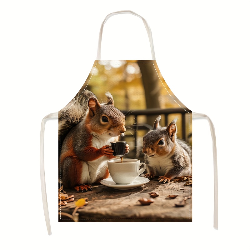 Kitchen Baking Area Ideas - ผ้ากันเปื้อนลินินลายกระรอกและกาแฟ สำหรับทำครัว อบขนม ทำสวน งานฝีมือ ศิลปะ