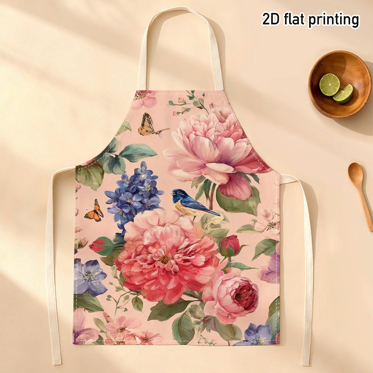 Kitchen Baking Area Ideas - ผ้ากันเปื้อนลายดอกไม้และนกสวยงาม 1 ชิ้น สำหรับทำสวน ทำอาหาร อบขนม