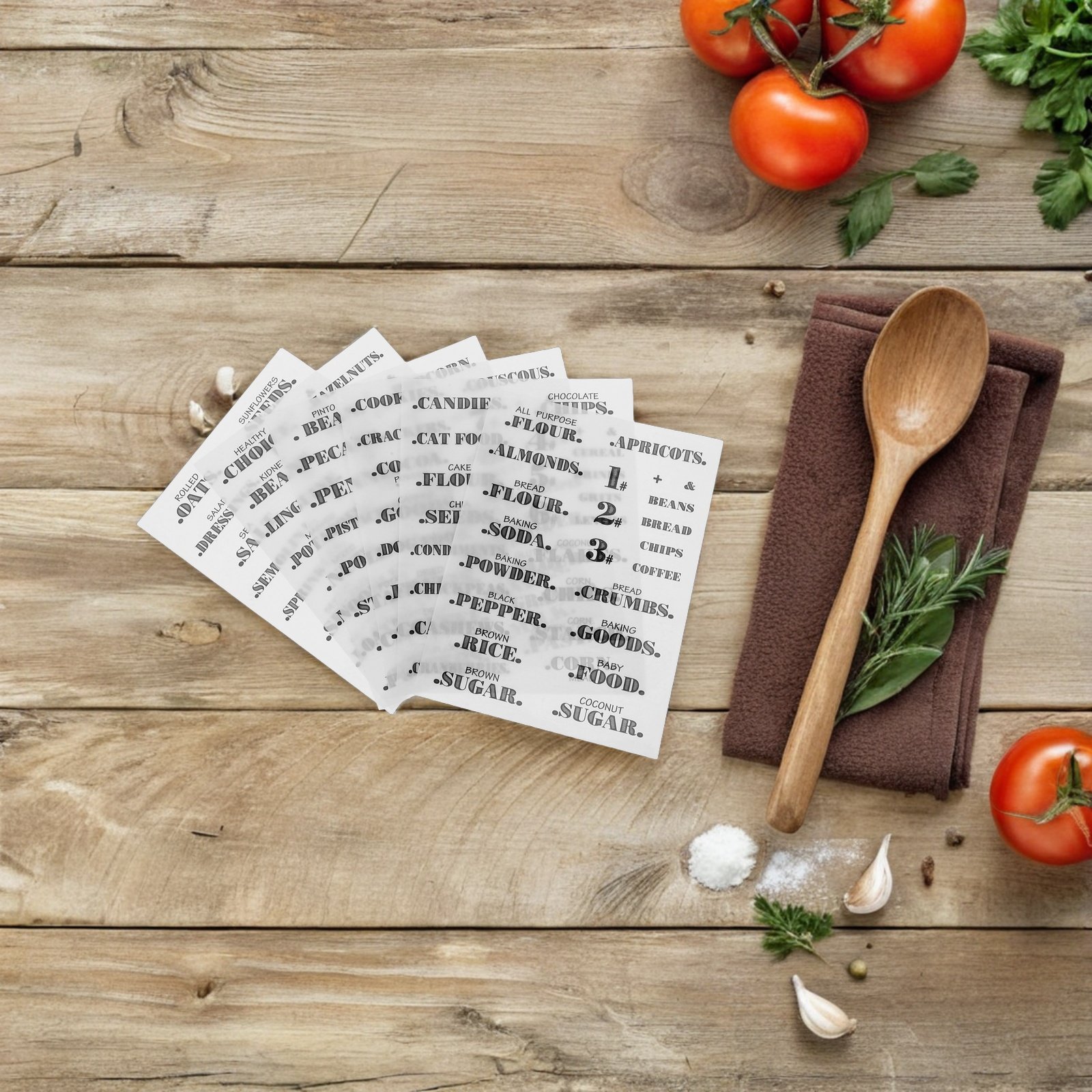 Kitchen Baking Pantry - สติกเกอร์ใสกันน้ำสำหรับติดฉลากอาหาร 6 แผ่น สำหรับตู้เก็บของในครัว ภาชนะเก็บของ ขวดโหล
