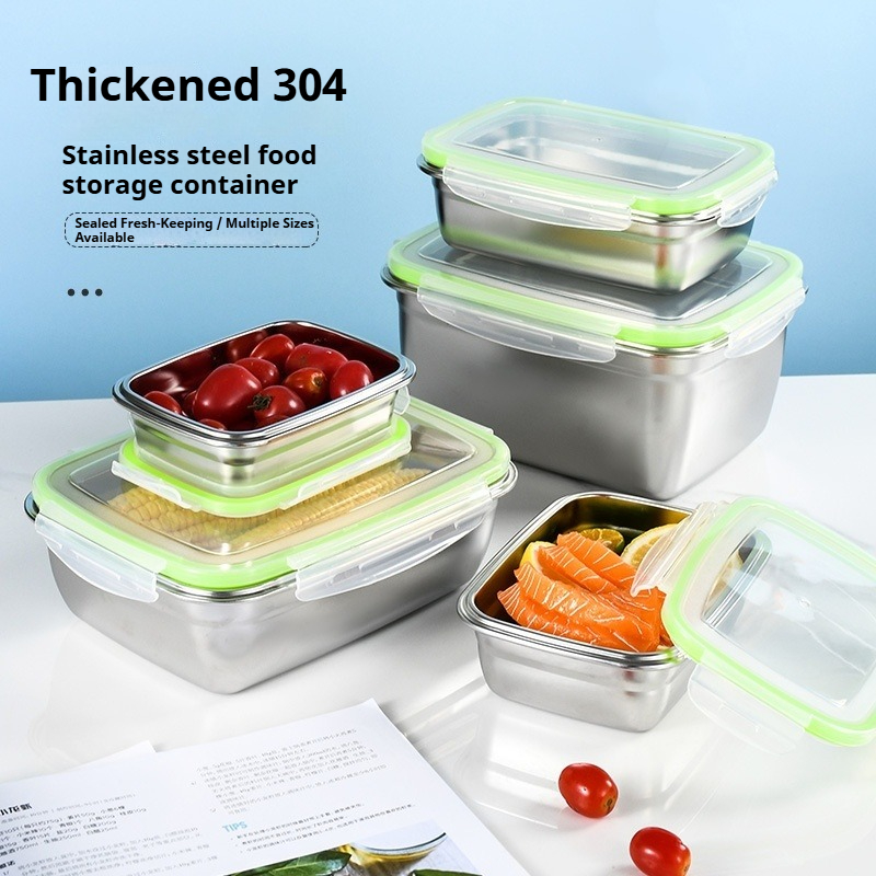Kitchen Baking Tins - ชุดกล่องอาหารกลางวันสแตนเลส 304 พร้อมฝาปิดซิลิโคนโปร่งใสภาชนะเก็บอาหารแบบวางซ้อนกันได้สำหรับห้องครัวโรงเรียนสำนักงาน