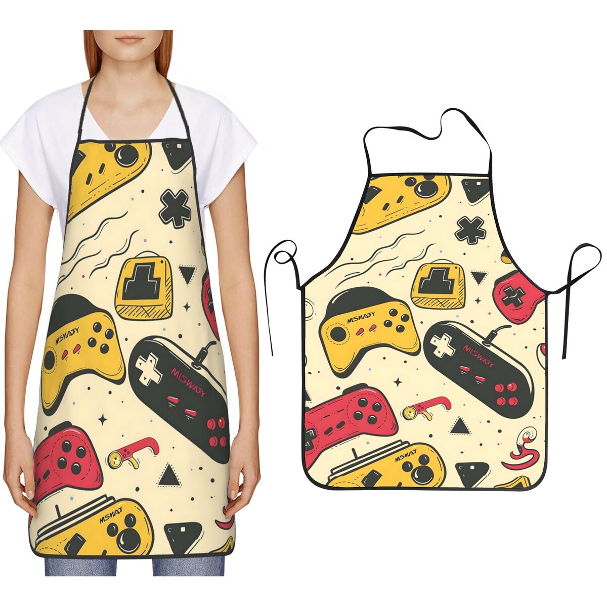 Kitchen Baking Game - ผ้ากันเปื้อนลายเกมเมอร์ วินเทจ สำหรับทำอาหาร อบขนม ทำความสะอาดครัว เหมาะสำหรับผู้หญิง