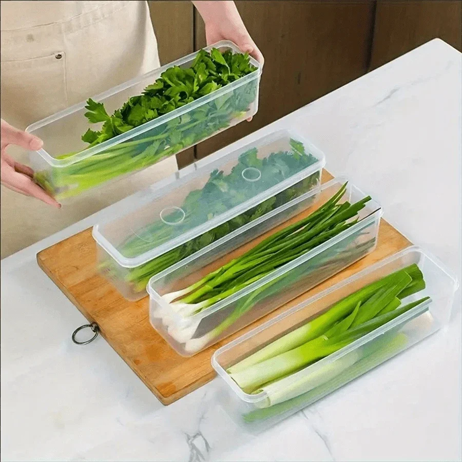 Kitchen Baking Tins - 1/4Pcs ตู้เย็นกล่องพร้อมฝาปิดพลาสติกสดกล่องครัว Scallions Cilantro ไข่ก๋วยเตี๋ยวภาชนะปิดผนึก