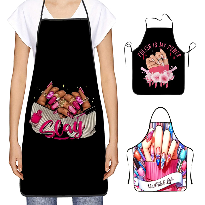 Kitchen Baking Cooking - 1 ชิ้นเล็บพิมพ์ความงามห้องครัวผู้หญิงผ้ากันเปื้อนทําความสะอาดในครัวเรือน Pinafore Salon Home ทําอาหารเบเกอรี่เล็บเสื้อผ้าทํางาน