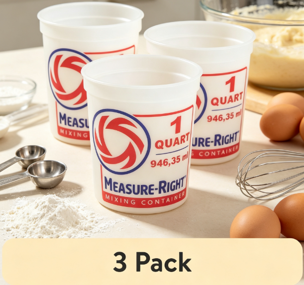 Kitchen Baking Cooking - ภาชนะผสมพลาสติกทรงกลม 1 ควอร์ต ถ้วยตวงใส ชุด 3