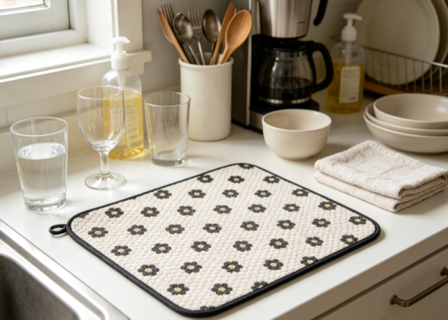 Baking Kitchen Design - แผ่นรองจานครัวแบบดูดซับน้ำ ดีไซน์ลาย Penny Tile ชุด 1