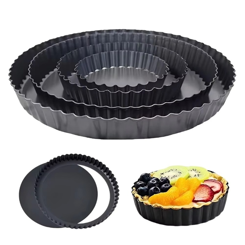 Kitchen Baking Items - ถาดอบเค้กแบบถอดก้นได้ 1 ชิ้น ขอบหยัก ทำจากเหล็กคาร์บอนเคลือบสารกันติด สำหรับทำทาร์ต